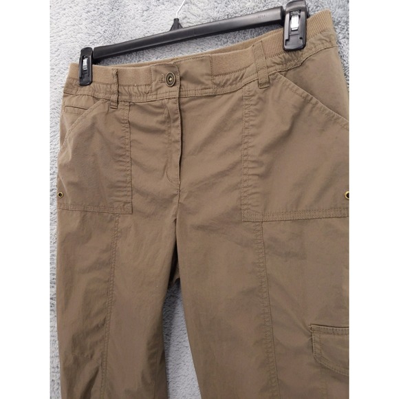 Chico's Cargo Pants Womens 1 M Brown Utility Stretch Roll Tab Hiking 79984 - Picture 2 of 8